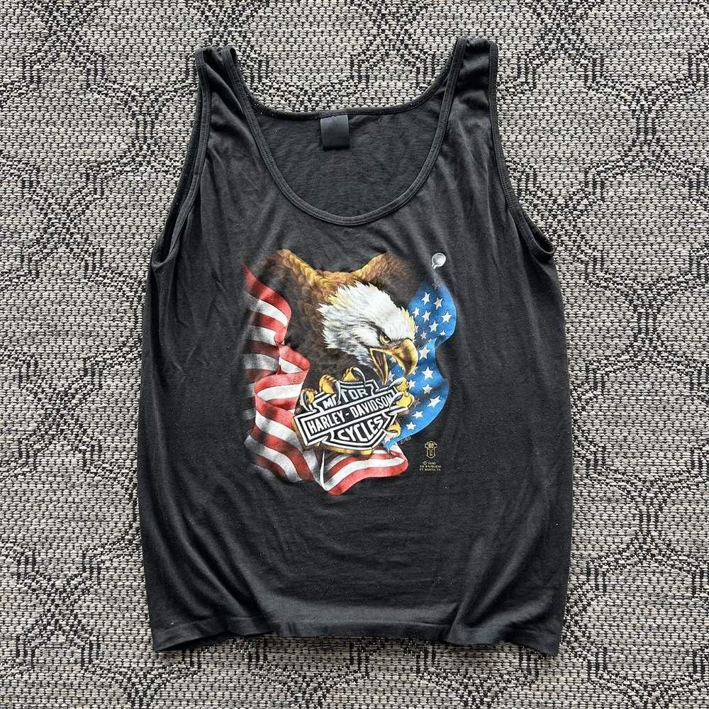 Vintage Harley Davidson Shirt Men's Size XL Black 3D Emblem Tank Top Biker Eagle